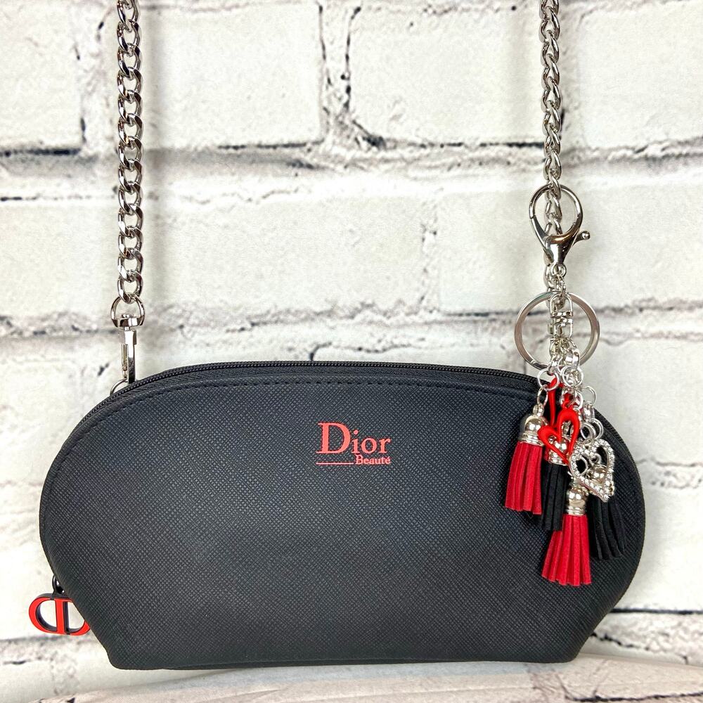 Dior mini canvas cosmetic crossbody bag with chain and bag charm NEW! Gift!